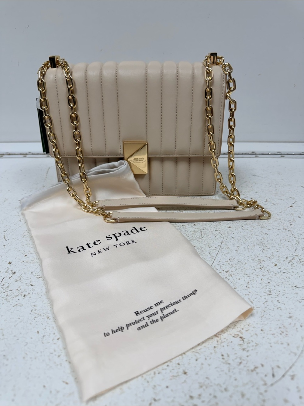 Kate Spade Deco Quilted Chain Shoulder Bag Milk Glass NWT